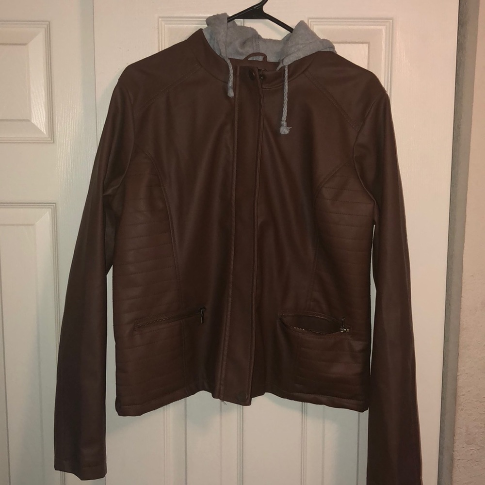 Leather Jacket with Hood